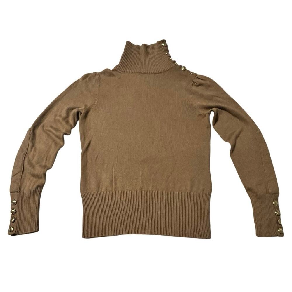 ETCETERA Camel Turtleneck Sweater Buttons Women Cashmere Cotton Angora Sz S